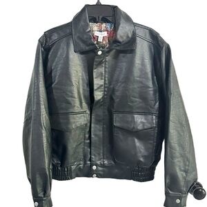 Topshop Black Faux Leather Oversized Pocket Collar Bomber Jacket Size 0-2 NWT